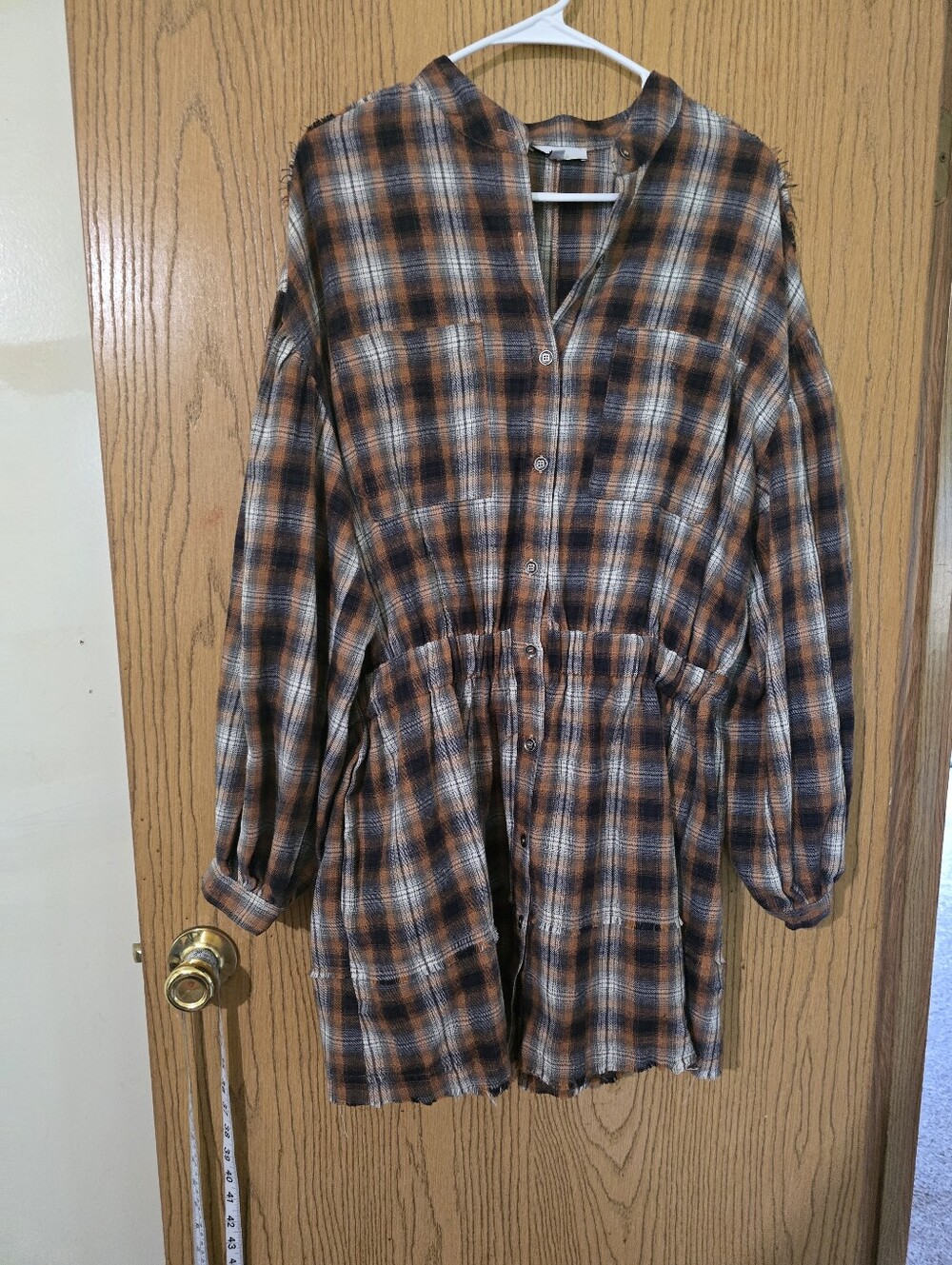 Fate Brown Plaid Button-Front Shirt Dress with Elastic Waist - Picture 2 of 4
